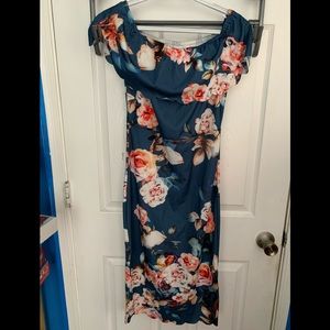 Blue flower knee length dress